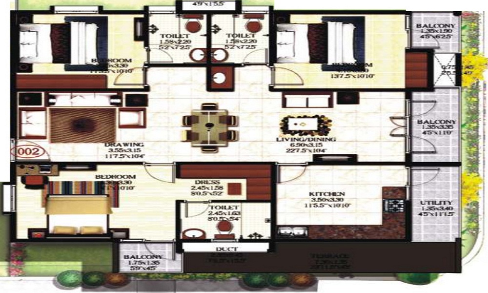 2 BHK+2T 1155/sqft-saleable Sqft Apartment For Sale In Keerthi Regalia In Sarjapur Road Floor Plan