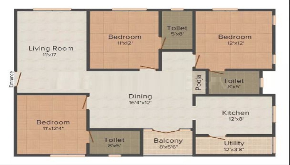 2 BHK+2T 1075/sqft-saleable Sqft Apartment For Sale In Maithri Shilpitha Golden Sepals In CV Raman Nagar Floor Plan