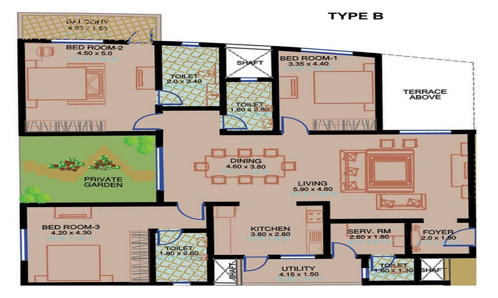 2 BHK+2T 810/sqft-saleable Sqft Apartment For Sale In ND Orchid In Sarjapur Road Floor Plan