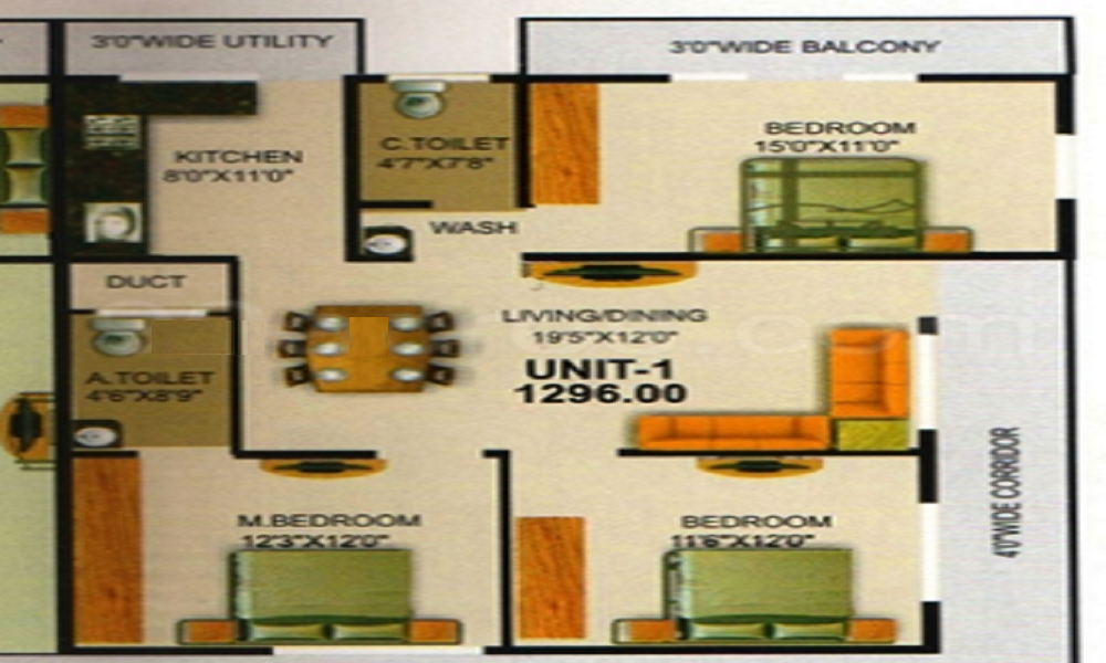 2 BHK+2T 1059/sqft-saleable Sqft Apartment For Sale In Nishitas Srishantha In Lingarajapuram Floor Plan