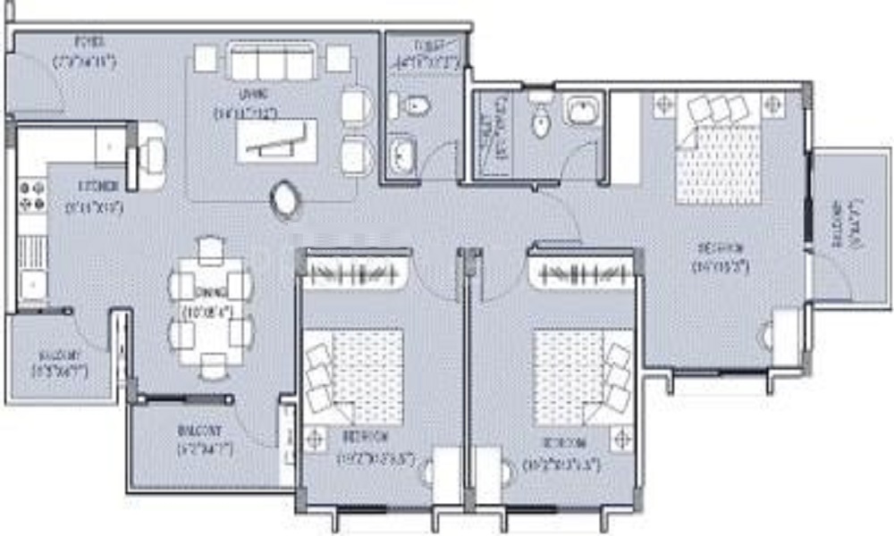 2 BHK+2T 1067/sqft-saleable Sqft Apartment For Sale In Oceanus Ebony In Sarjapur Floor Plan