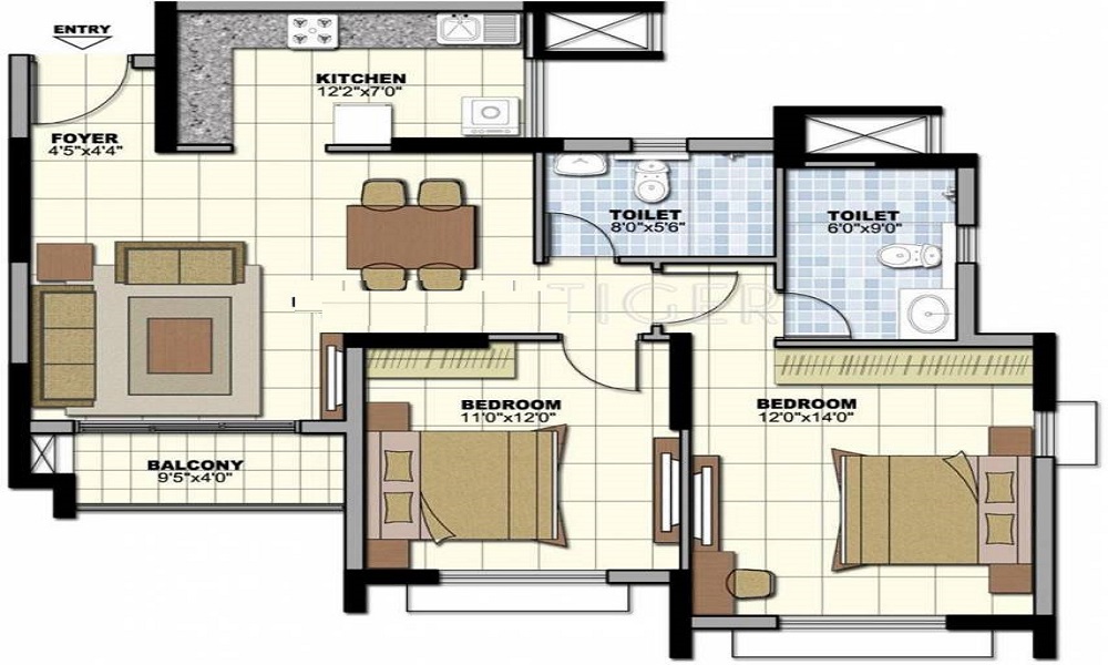 1 BHK+1T 785/sqft-saleable Sqft Apartment For Sale In Prestige Birchwood In Electronic City Floor Plan