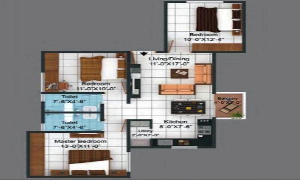 2 BHK+2T 700/sqft-saleable Sqft Apartment For Sale In Sampurna Bhoomika Ocean In Bidadi Floor Plan
