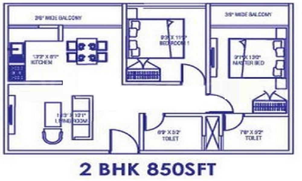 1 BHK+1T 600/sqft-saleable Sqft Apartment For Sale In Samrat Sunflower In Whitefield Floor Plan