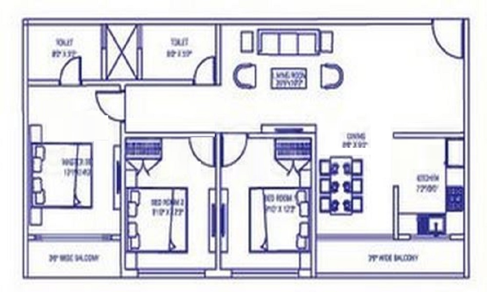 1 BHK+1T 600/sqft-saleable Sqft Apartment For Sale In Samrat Sunflower In Whitefield Floor Plan