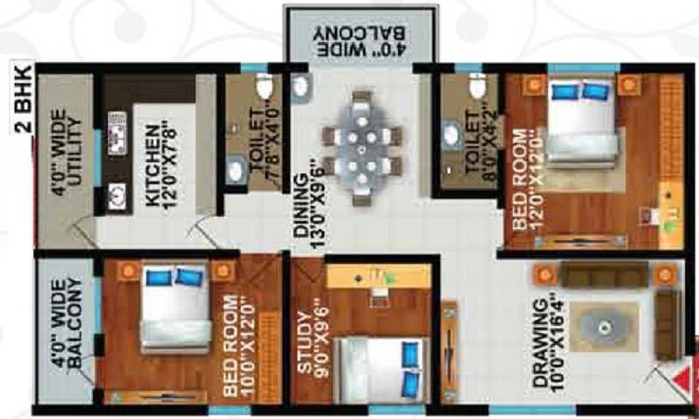 2 BHK+2T 1045/sqft-saleable Sqft Apartment For Sale In Sekhar Hyde Park In Whitefield Floor Plan