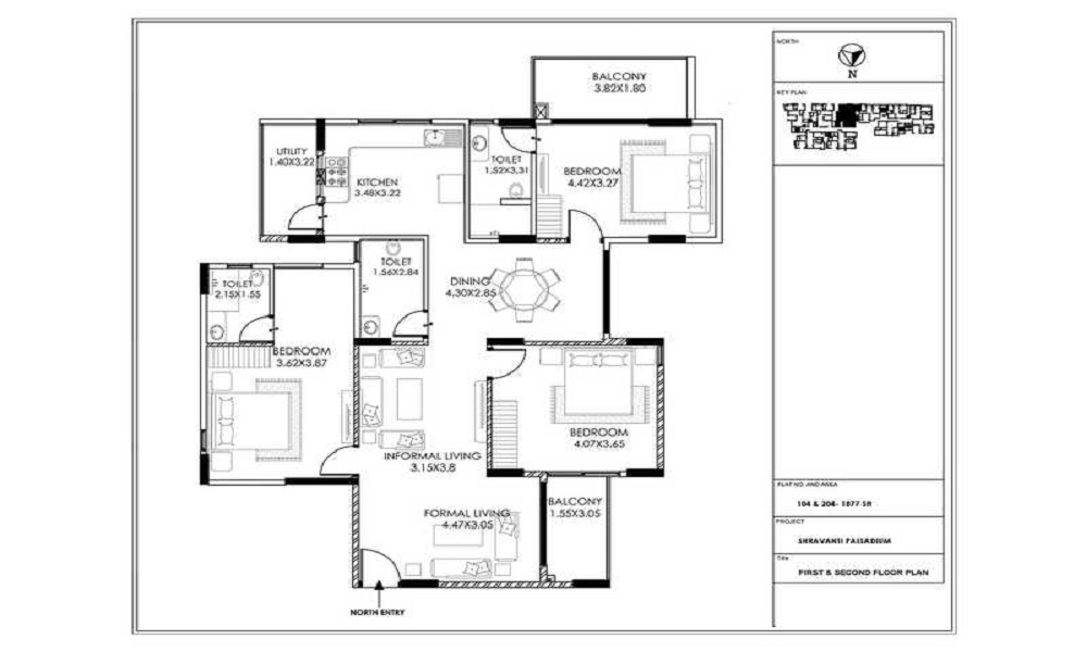2 BHK+2T 1130/sqft-saleable Sqft Apartment For Sale In Shravanthi Palladium In Lingadheeranahalli Floor Plan