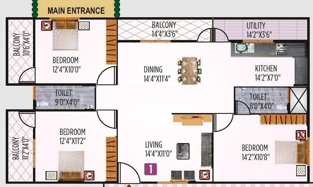 2 BHK+2T 1057/sqft-saleable Sqft Apartment For Sale In Siddartha Srikara In Bannerghatta Road Floor Plan