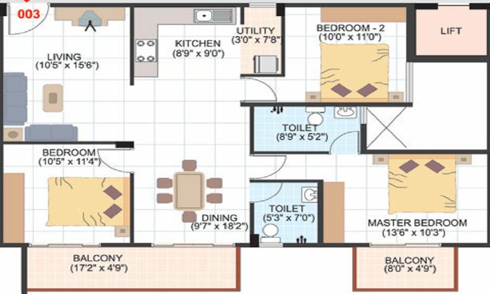 2 BHK+2T 1075/sqft-saleable Sqft Apartment For Sale In SLS Sunrise In Kadubeesanahalli Floor Plan