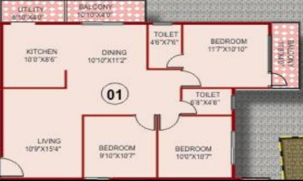 2 BHK+2T 900/sqft-saleable  Sqft Apartment For Sale In SLV Sun Rise In Uttarahalli Floor Plan