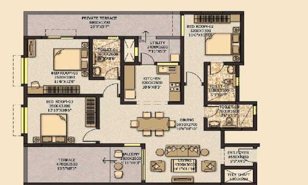 2 BHK+2T 1345/sqftsaleable sqft Apartment for Sale in Sobha City