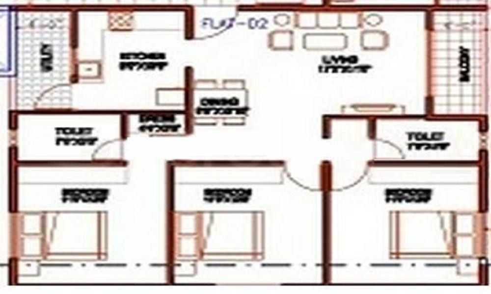 2 BHK+2T 1025/sqft-saleable Sqft Apartment For Sale In Sri Balaji Jaithra Vasuki In Vidyaranyapura Floor Plan