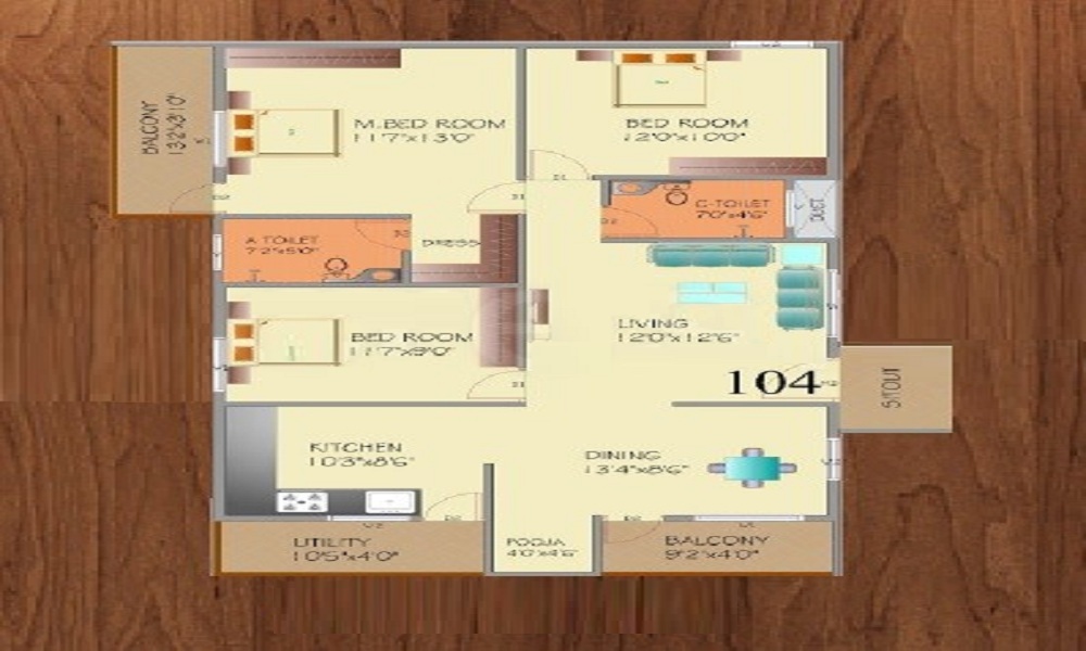 2 BHK+2T 1000/sqft-saleable Sqft Apartment For Sale In Sri Sai Residency Bangalore In Mysore Road Floor Plan