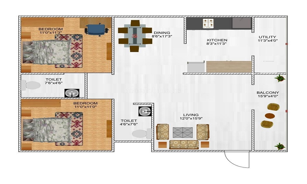 3 BHK+3T 1535/sqft-saleable Sqft Apartment For Sale In SS Elizaa In Kengeri Floor Plan