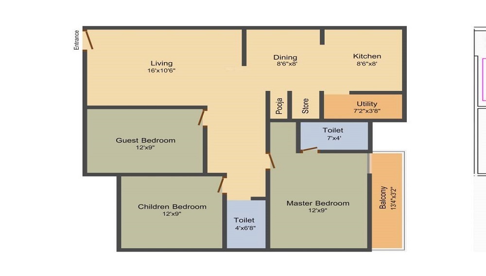 2 BHK+2T 830/sqft-saleable Sqft Apartment For Sale In Vaastu Serenity In Mylasandra Floor Plan