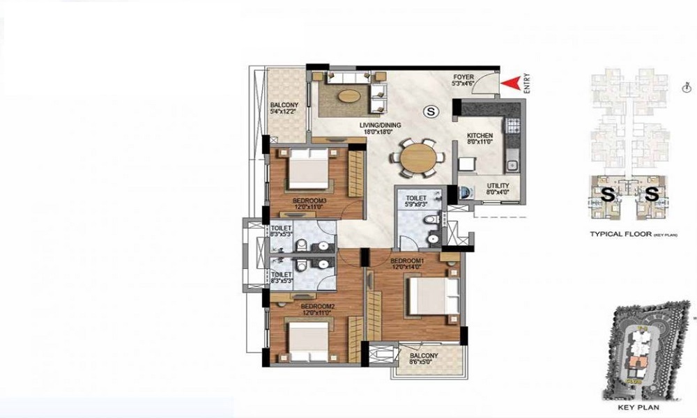 2 BHK+2T 1050/sqft-saleable Sqft Apartment For Sale In Siri Devi Classic In JP Nagar Floor Plan