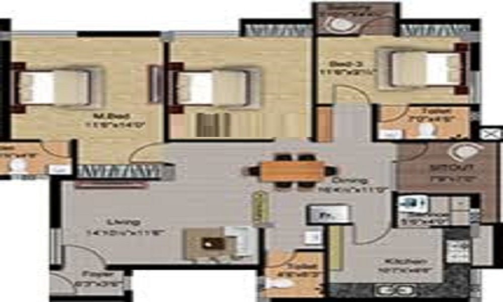 2 BHK+2T 1143/sqft-saleable  Sqft Apartment For Sale In Pearl Harmony In Whitefield Floor Plan