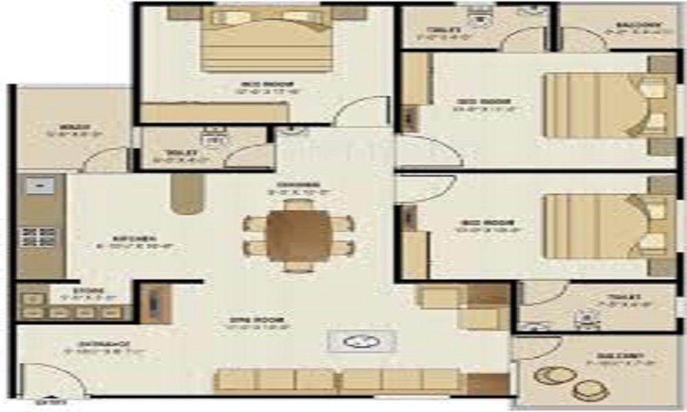 2 BHK+2T 1470/sqft-saleable  Sqft Apartment For Sale In Laa Aditya Residency In BTM Layout Floor Plan