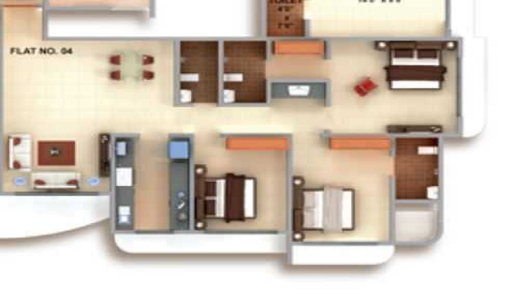 2 BHK+2T 1430/sqft-saleable  Sqft Apartment For Sale In Amrapali Cloud Ville In Sector 76 Floor Plan