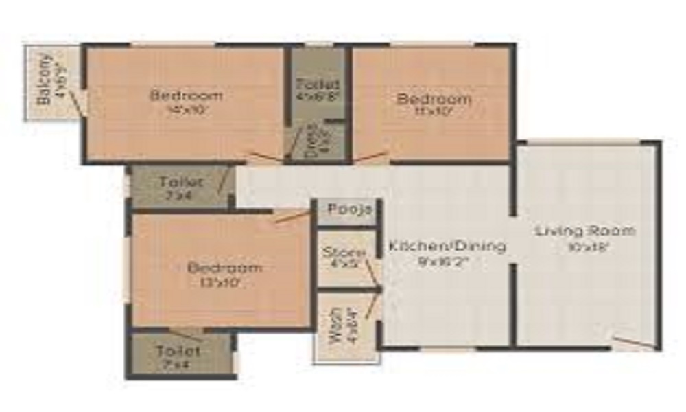 2 BHK+2T 1150/sqft-saleable  Sqft Apartment For Sale In Fortune Sweet Dreams In BTM Layout Floor Plan