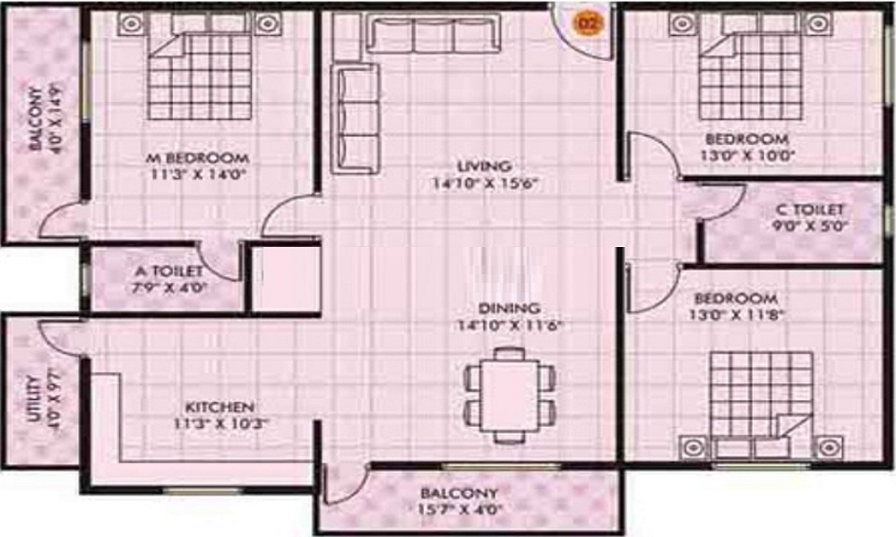 2 BHK+2T 1182/sqft-saleable Sqft Apartment For Sale In Blue Stone Homes White Orchid In Begur Floor Plan