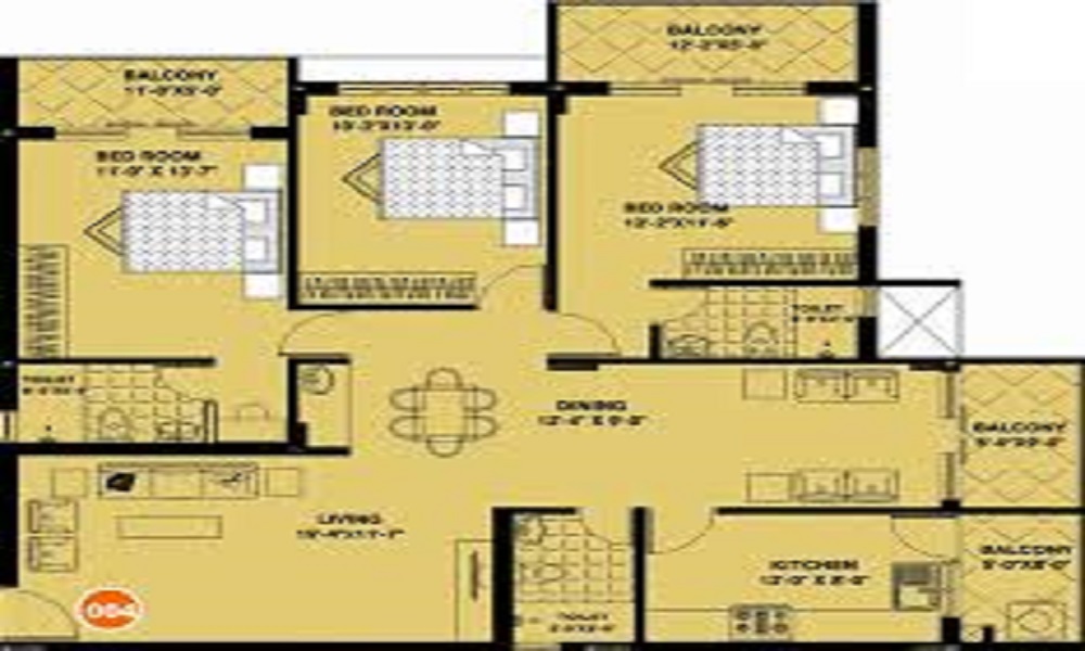 2 BHK+2T 1044/sqft-saleable  Sqft Apartment For Sale In Vintage Embassy In Bannerghatta Road Floor Plan