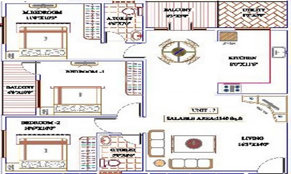 2 BHK+2T 1015/sqft-saleable Sqft Apartment For Sale In Shivaganga Melody In Kumaraswamy Layout Floor Plan
