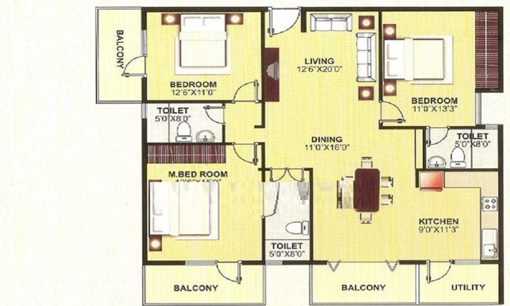 2 BHK+2T 1092/sqft-saleable Sqft Apartment For Sale In SLV Sannidhi In Hennur Road Floor Plan