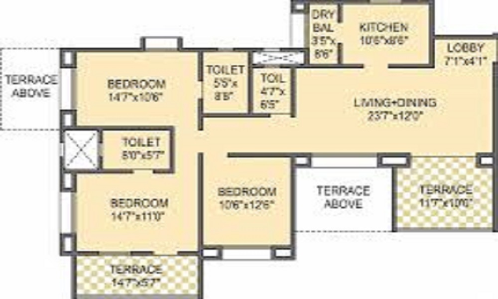 2 BHK+2T 1068/sqft-saleable  Sqft Apartment For Sale In Gunina Eila In JP Nagar Floor Plan