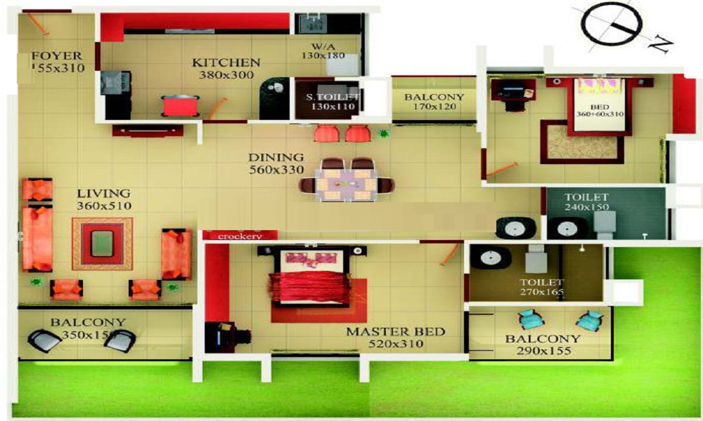 1 BHK+1T 1105/sqft-saleable  Sqft Apartment For Sale In Essem Le Terrace In Whitefield Floor Plan