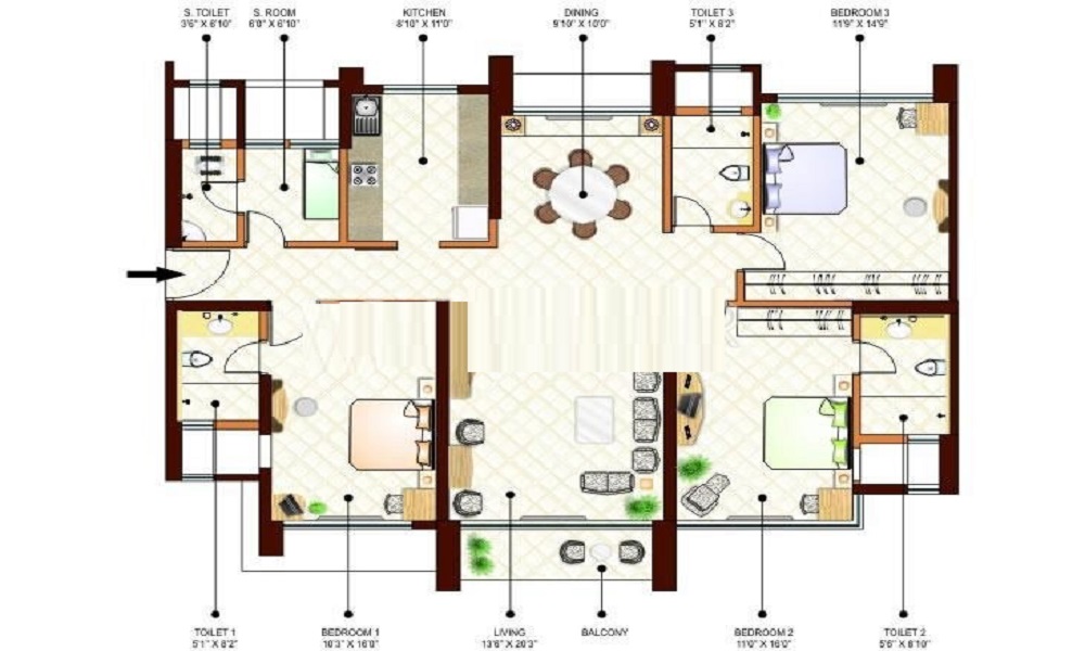 1 BHK+1T 1105/sqft-saleable  Sqft Apartment For Sale In Essem Le Terrace In Whitefield Floor Plan