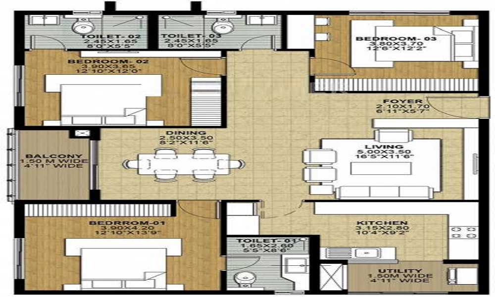 2 BHK+2T 1184/sqft-saleable Sqft Apartment For Sale In Greater May Flower In Horamavu Floor Plan