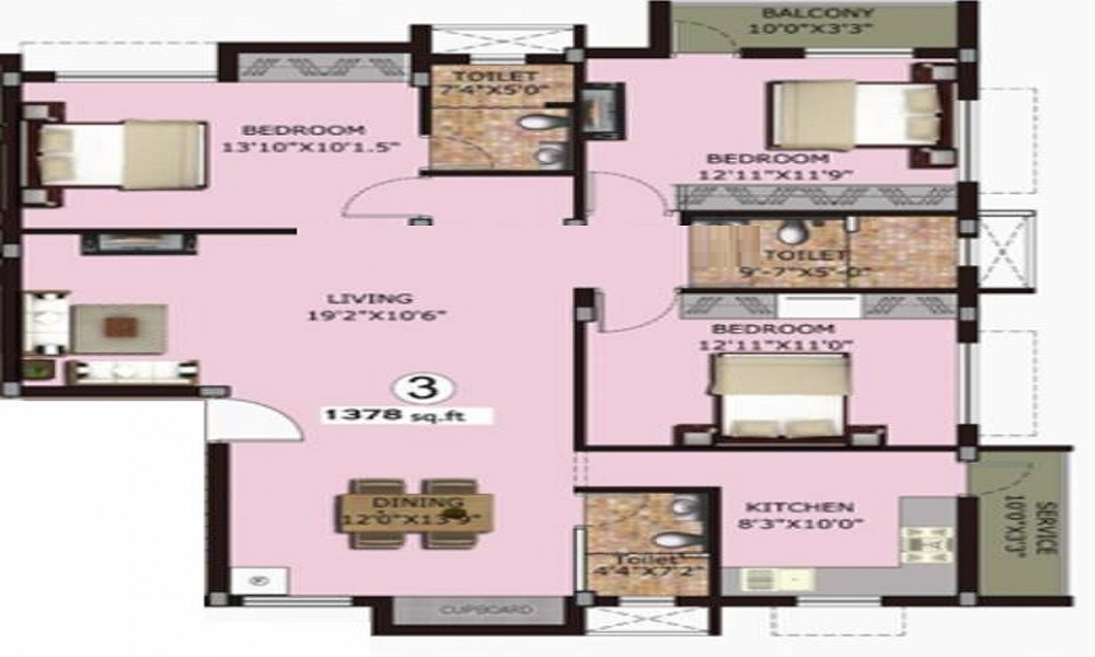 2 BHK+2T 1277/sqft-saleable Sqft Apartment For Sale In Duo Symphony In Electronic City Floor Plan
