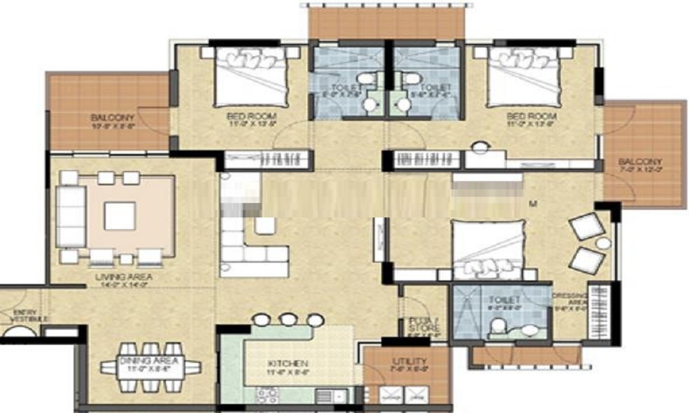 1 BHK+1T 636/sqft-saleable Sqft Apartment For Sale In Prestige Oakwood In Koramangala Floor Plan