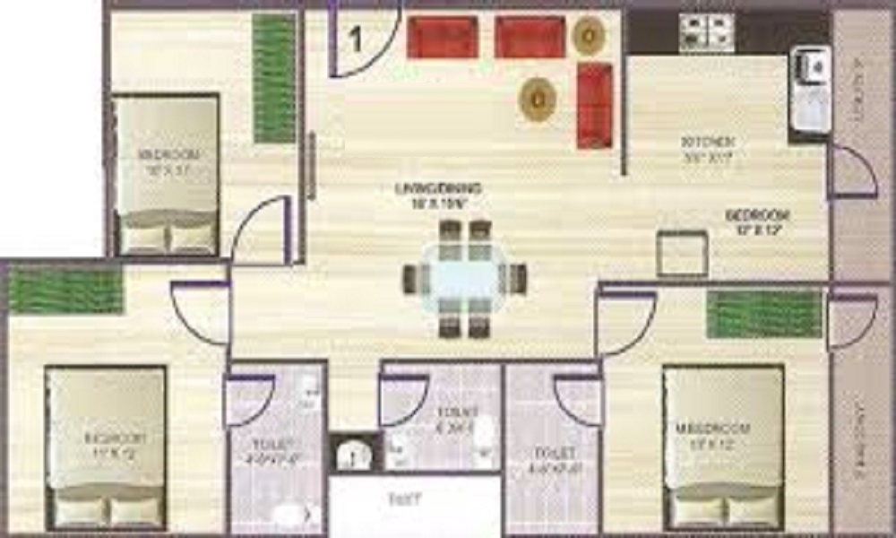 1 BHK+1T 658/sqft-saleable Sqft Apartment For Sale In SR Sree JD Gardens In Hormavu Floor Plan