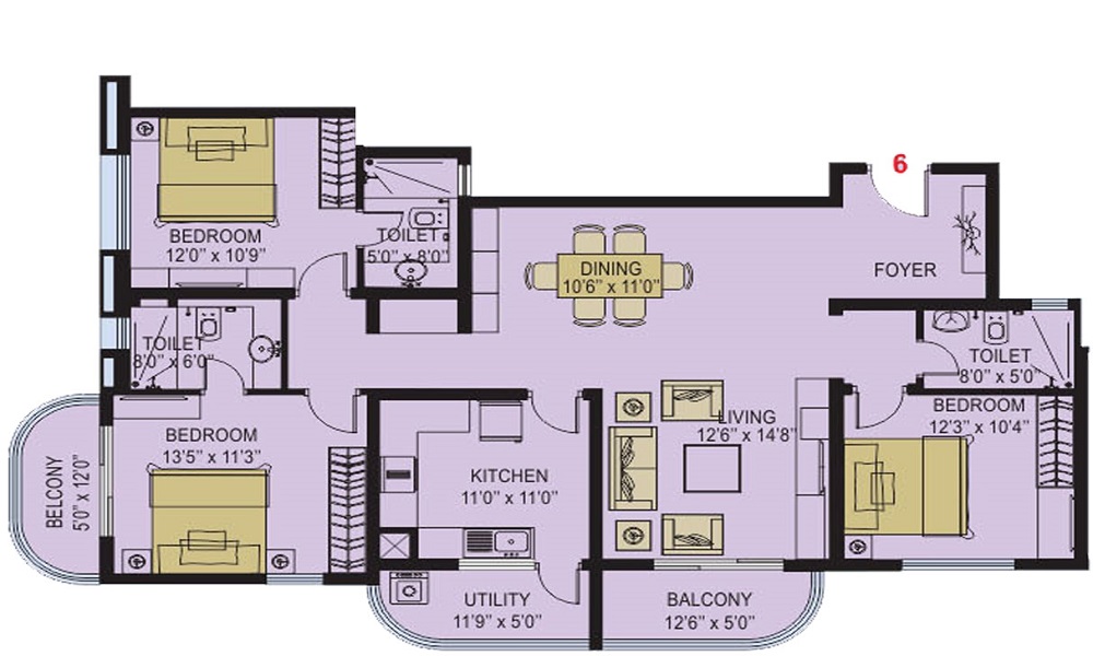 2 BHK+2T 916/sqft-saleable  Sqft Apartment For Sale In Srishti Enclave In Old Madras Road Floor Plan