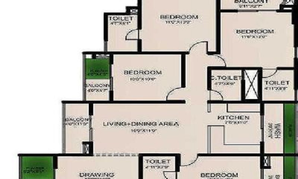 3 BHK+3T 2908/sqft-saleable  Sqft Apartment For Sale In VDB Amber In Langford Road Floor Plan