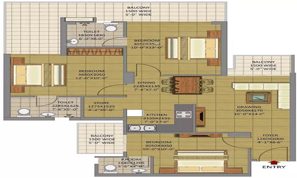 2 BHK+2T 1126/sqft-saleable  Sqft Apartment For Sale In MS Crystal In CV Raman Nagar Floor Plan