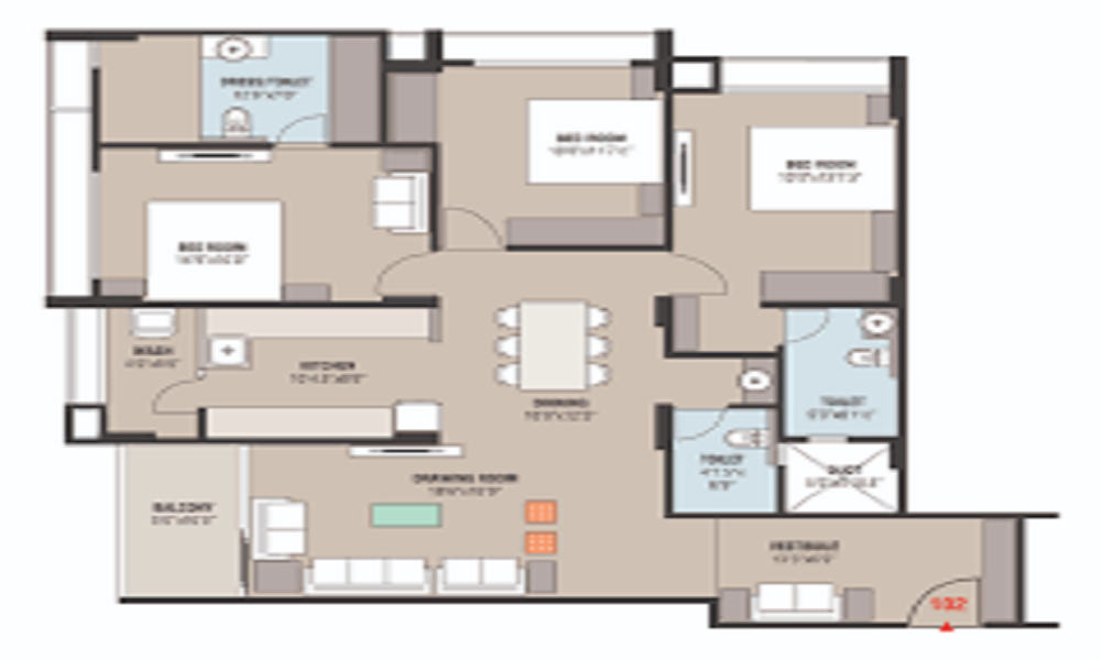 2 BHK+2T 1050/sqft-saleable Sqft Apartment For Sale In Sagar Siri In Subramanyapura Floor Plan
