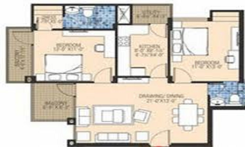 1 BHK+1T 650/sqft-saleable  Sqft Apartment For Sale In Suvilas Palms In Abbigere Floor Plan