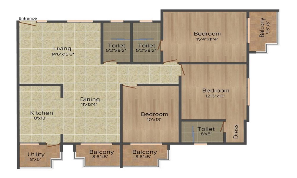 2 BHK+2T 1210/sqft-saleable  Sqft Apartment For Sale In Hoysala Commanders Retreat In Kodigehalli Floor Plan