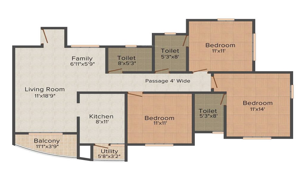 2 BHK+2T 1185/sqft-saleable Sqft Apartment For Sale In Confident Althena In Whitefield Floor Plan