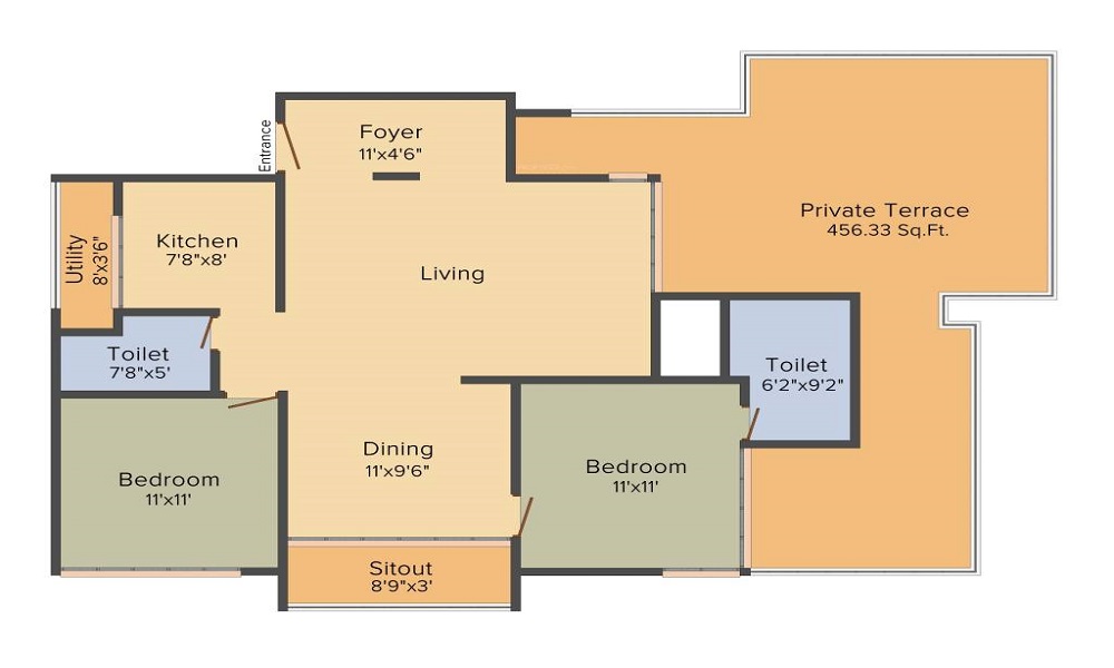 1 BHK+1T 556/sqft-saleable  Sqft Apartment For Sale In DHIO Sky Terraces In Whitefield Floor Plan