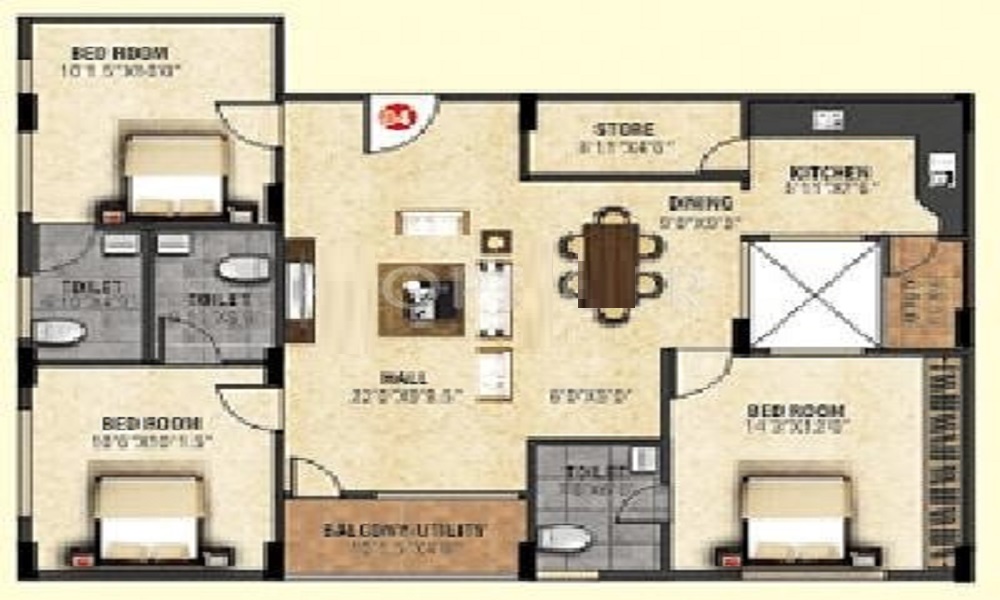 2 BHK+2T 905/sqft-saleable Sqft Apartment For Sale In Shravanthi Alpyne In Kumaraswamy Layout Floor Plan