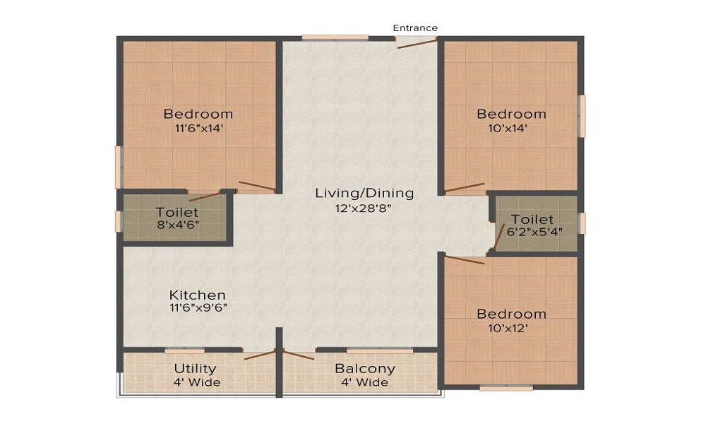2 BHK+2T 982/sqft-saleable Sqft Apartment For Sale In SLV Orchid In Yelahanka Floor Plan