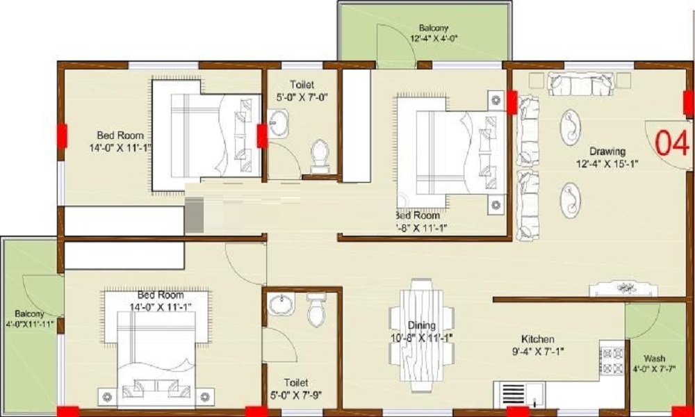 2 BHK+2T 1180/sqft-saleable  Sqft Apartment For Sale In Confident Antlia III In Sarjapur Road Floor Plan