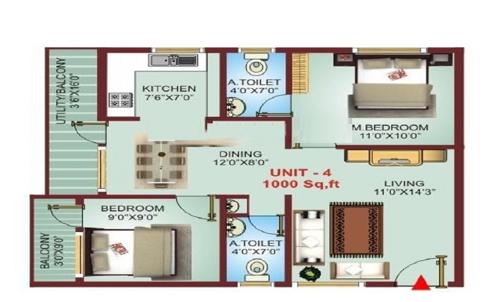 1 BHK+1T 701/sqft-saleable Sqft Apartment For Sale In Dhammanagi Gladiola Gardenia In Jakkur Floor Plan