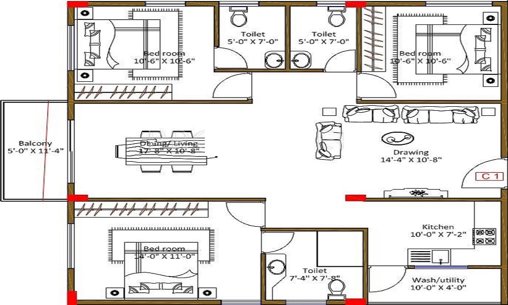 2 BHK+2T 975/sqft-saleable Sqft Apartment For Sale In Hi Life Pearl Shell In Varthur Floor Plan