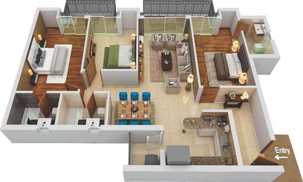 2 BHK+2T 1115/sqft-saleable Sqft Apartment For Sale In Ittina Chaitanya In Whitefield Road Floor Plan