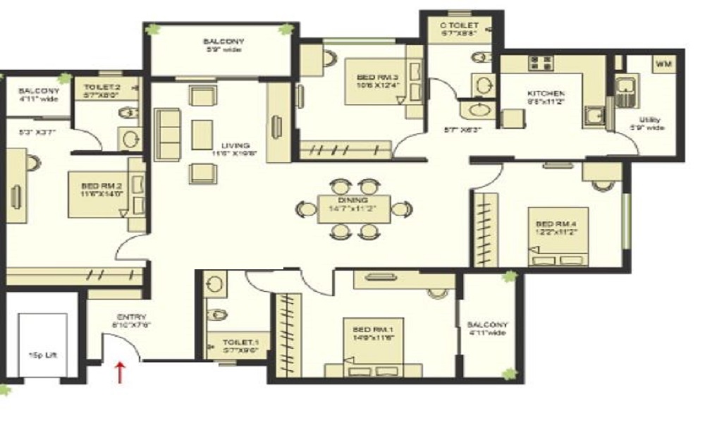 2 BHK+2T 905/sqft-saleable Sqft Apartment For Sale In SNN Raj Serenity In Begur Floor Plan